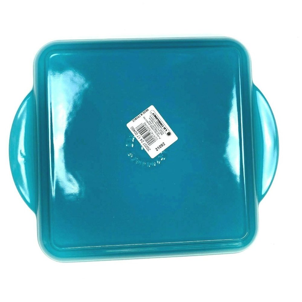 Le Creuset 9.5" Square Enamelled Cast Iron Griddle - Caribbean Teal Blue - Picture 3 of 6